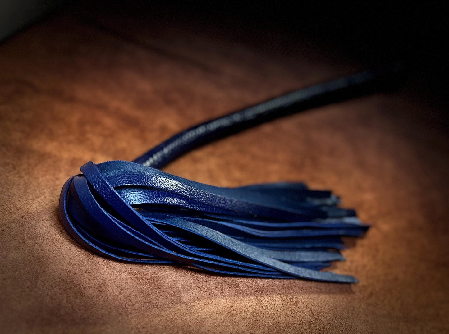 Lollipop Flogger - Long Handle Midnight Blue - Lush Rich Color Leather - 34 Inches