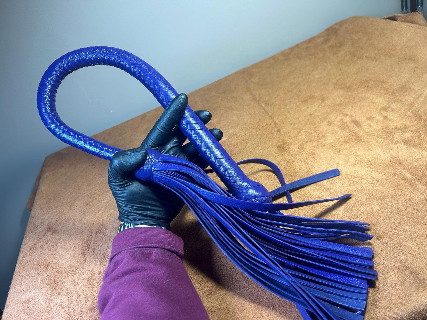 Lollipop Flogger - Long Handle Cyrus Purple - Lush Rich Color Leather - 34 Inches