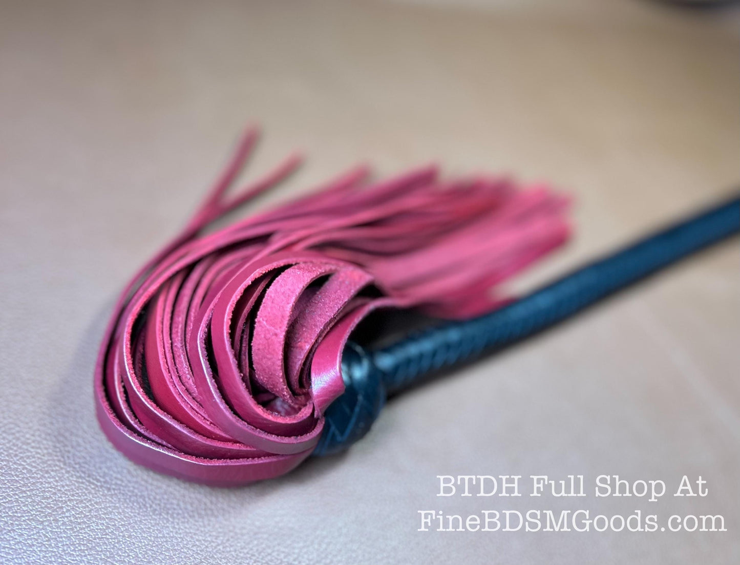 Lollipop Flogger - Two Color Long Handle Black Satin Aztec Red - Lush Rich Color Leather - 34 Inches