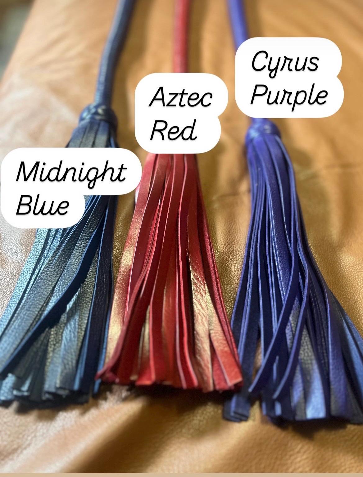 The Opus Flogger  Long Handle  Long Falls  Aztec Red  Lush Rich Color Leather  34 Inches