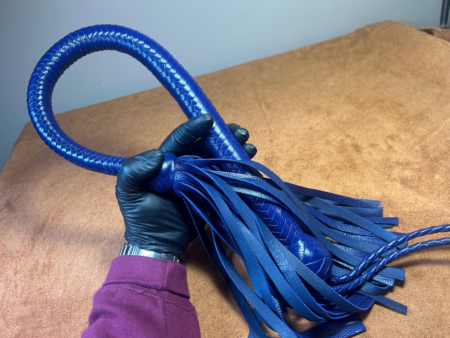 Lollipop Flogger - Long Handle Midnight Blue - Lush Rich Color Leather - 34 Inches