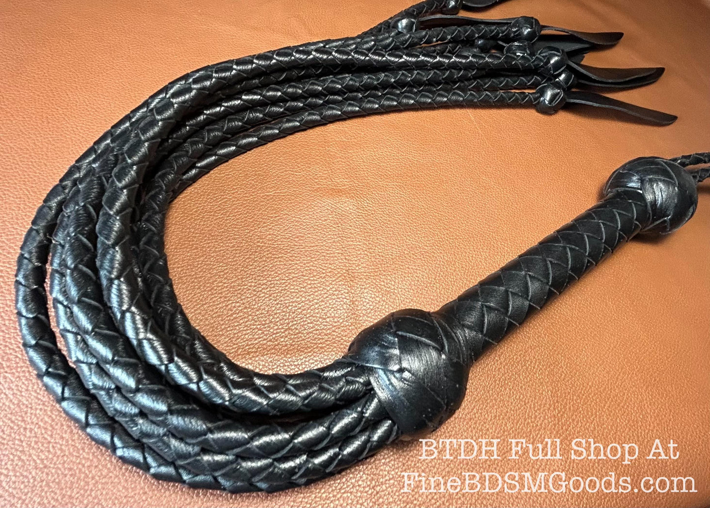Dagger Tip Flogger  All Black Satin  Cat O Nine Tails  Wide Spade Shaped Tips  32 Inches