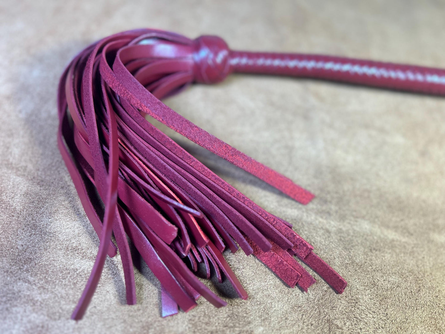 Lollipop Flogger - Long Handle Aztec Red - Lush Rich Color Leather - 34 Inches