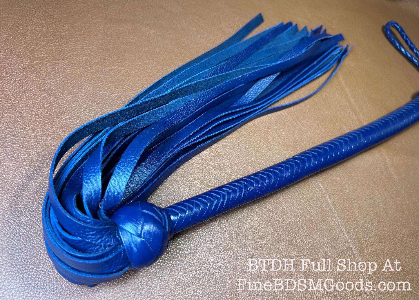 The Opus Flogger  Long Handle  Long Falls  Midnight Blue  Lush Rich Color Leather  34 Inches