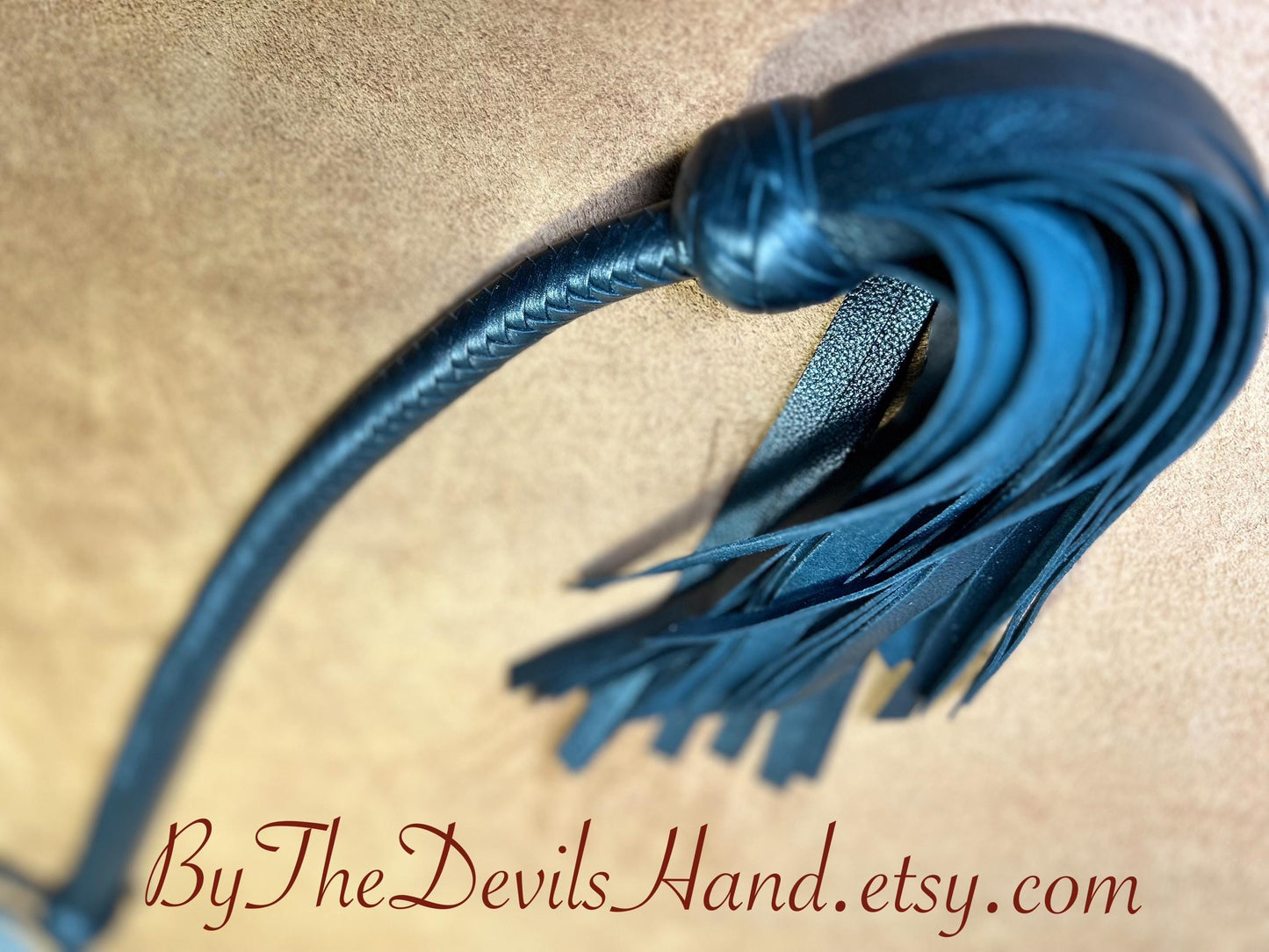 Lollipop Flogger - Long Handle Black Satin - Lush Rich Color Leather - 34 Inches