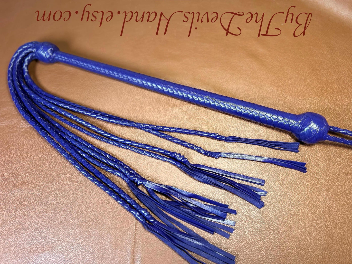 Cat Of Nine Tails  Long Handle  Cyrus Purple  Lush Rich Color Leather  39 Inches  Cat O Nine Tails