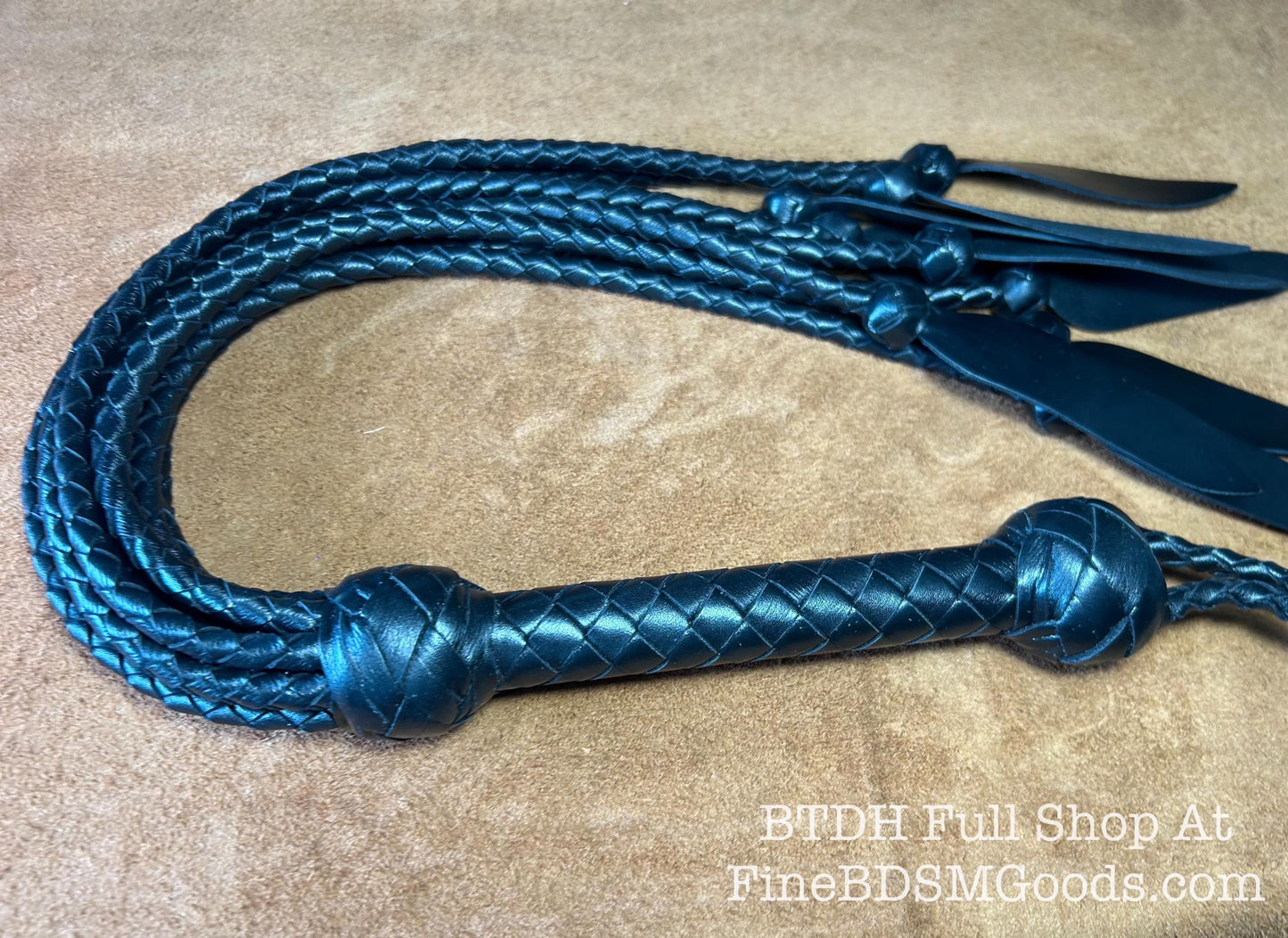 Dagger Tip Flogger  All Black Satin  Cat O Nine Tails  Wide Spade Shaped Tips  32 Inches