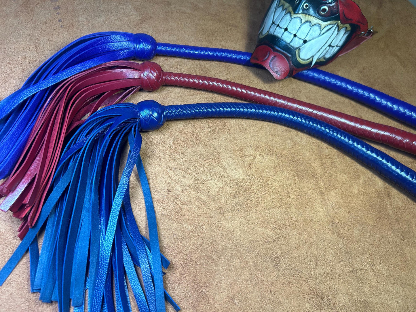 Lollipop Flogger - Long Handle Midnight Blue - Lush Rich Color Leather - 34 Inches