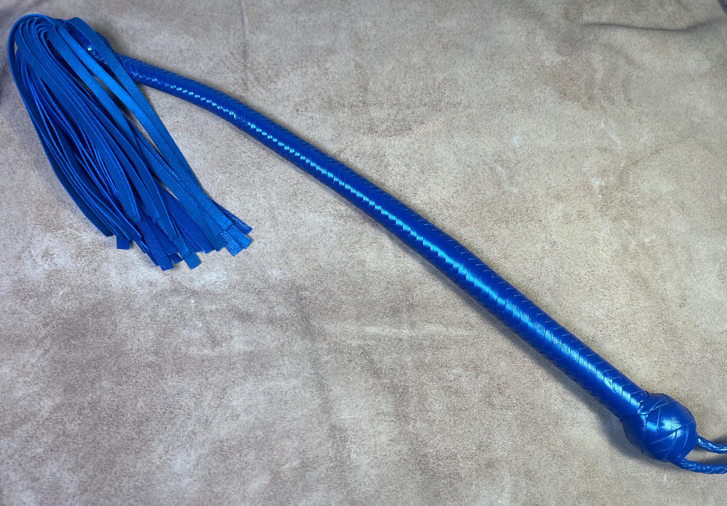 Lollipop Flogger - Long Handle Midnight Blue - Lush Rich Color Leather - 34 Inches