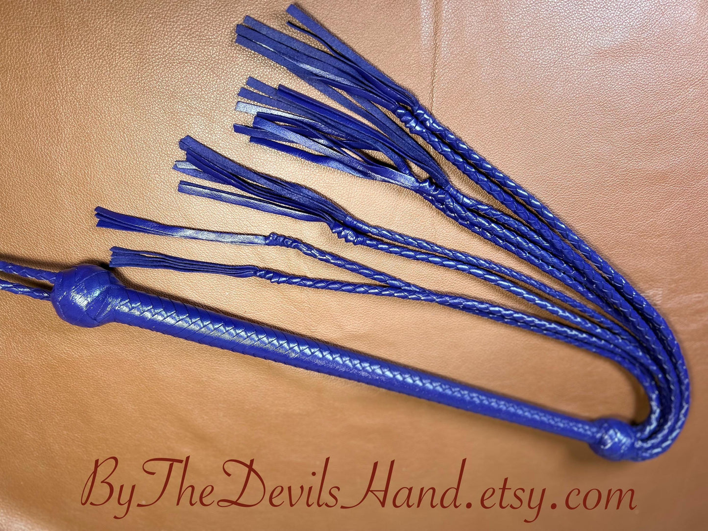 Cat Of Nine Tails  Long Handle  Cyrus Purple  Lush Rich Color Leather  39 Inches  Cat O Nine Tails