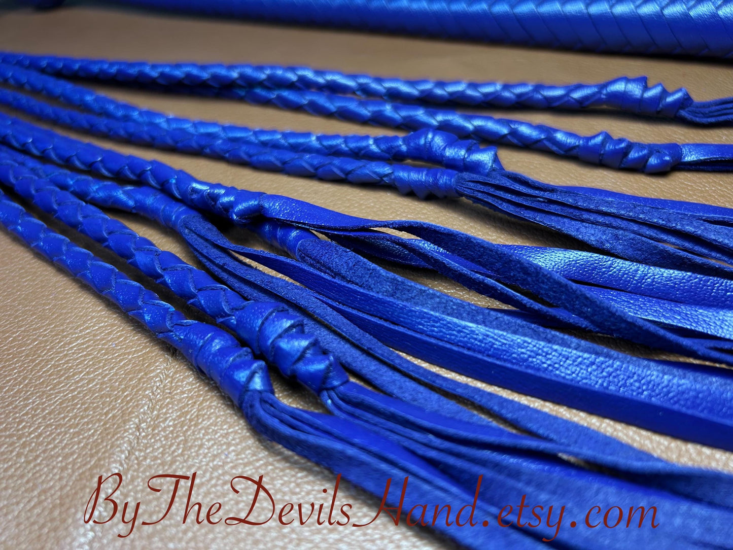 Cat Of Nine Tails  Long Handle  Cyrus Purple  Lush Rich Color Leather  39 Inches  Cat O Nine Tails