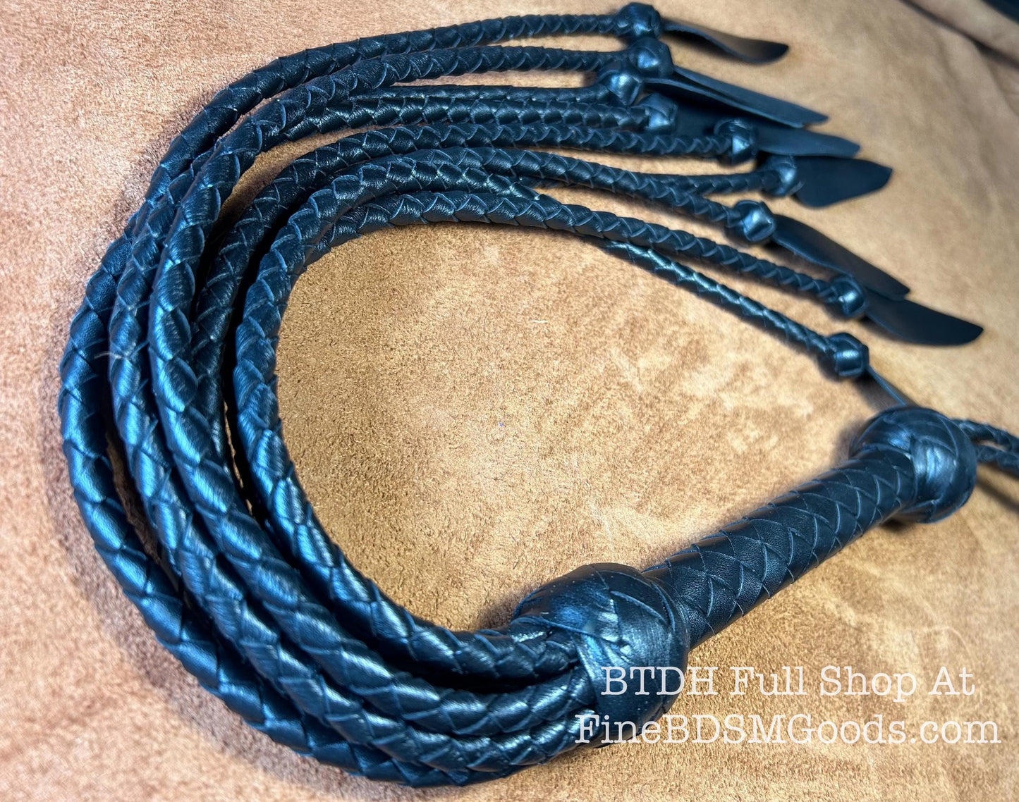 Dagger Tip Flogger  All Black Satin  Cat O Nine Tails  Wide Spade Shaped Tips  32 Inches