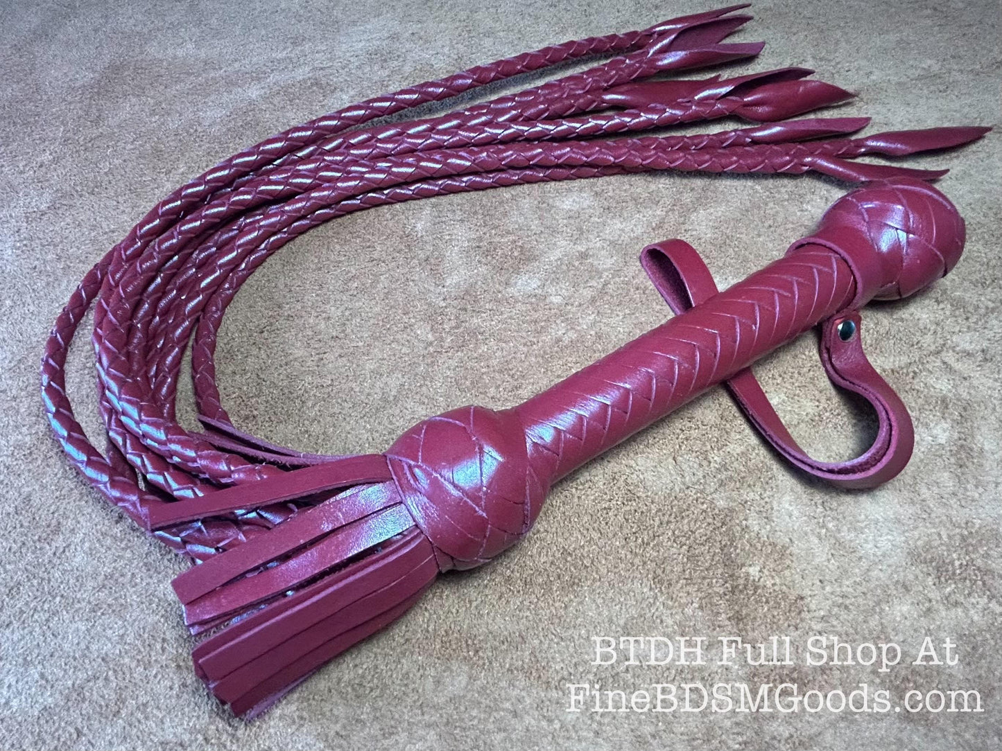 Cat Of Nine Tails  Short Handle  Aztec Red  Lush Rich Color Leather  30 Inches  Cat O Nine Tails