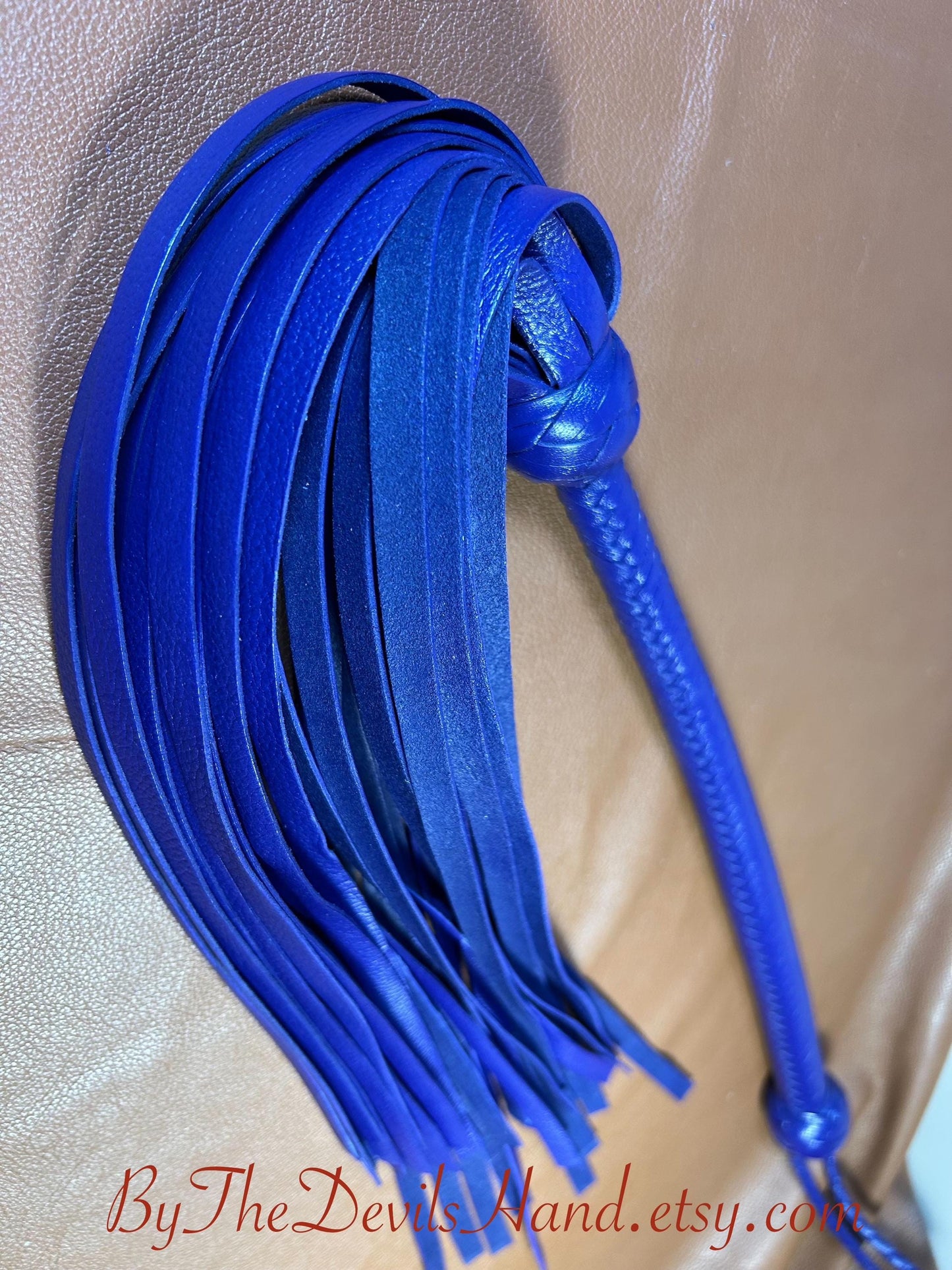 The Opus Flogger  Long Handle  Long Falls  Cyrus Purple  Lush Rich Color Leather  34 Inches