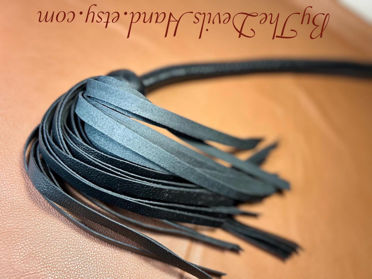 Lollipop Flogger - Long Handle Black Satin - Lush Rich Color Leather - 34 Inches