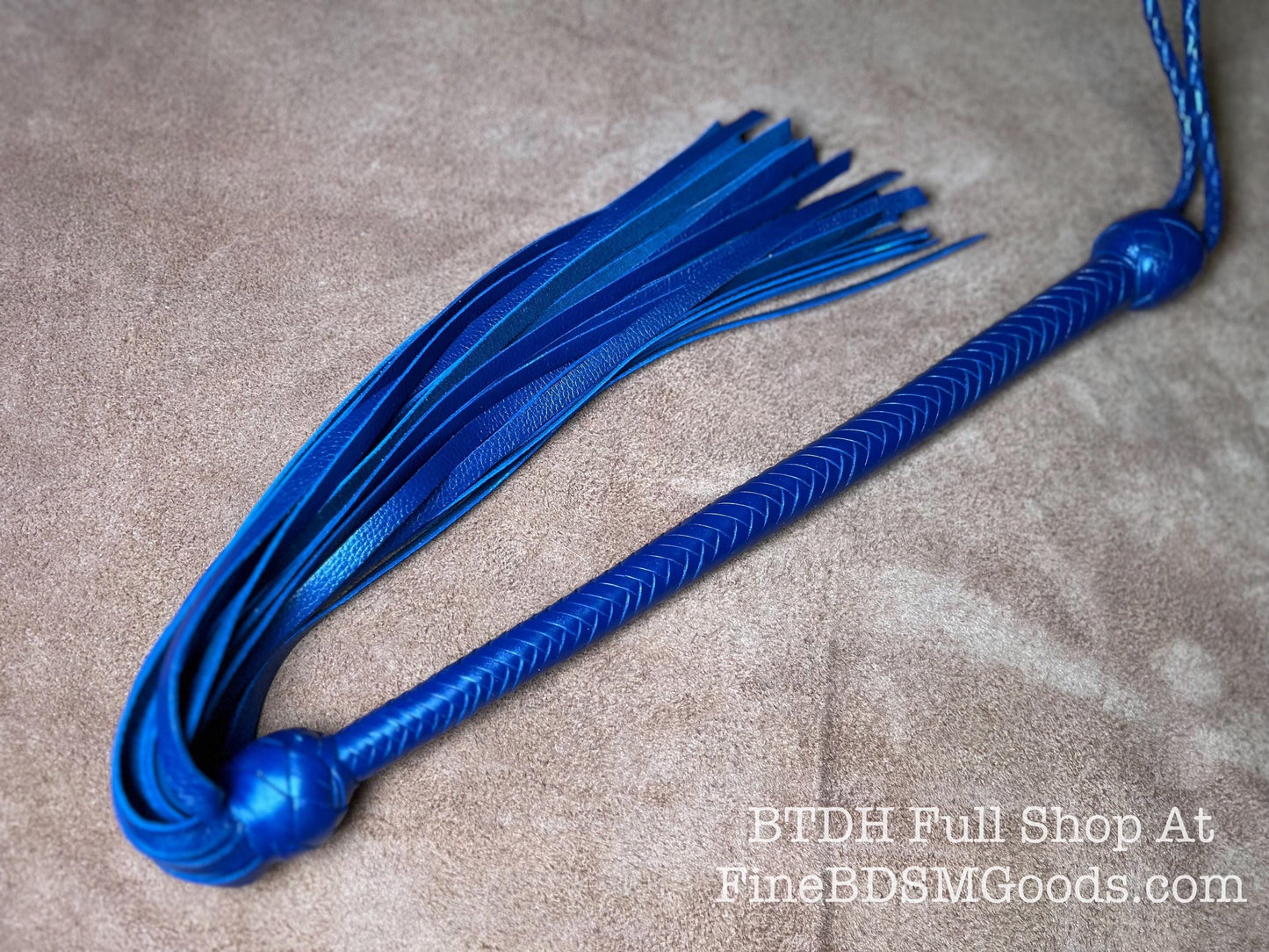 The Opus Flogger  Long Handle  Long Falls  Midnight Blue  Lush Rich Color Leather  34 Inches