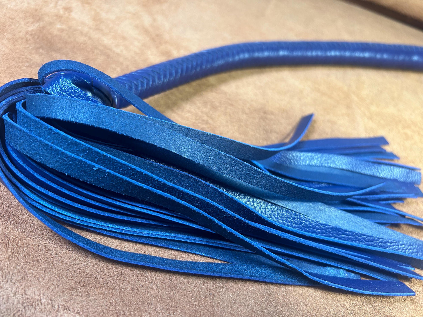 Lollipop Flogger - Long Handle Midnight Blue - Lush Rich Color Leather - 34 Inches