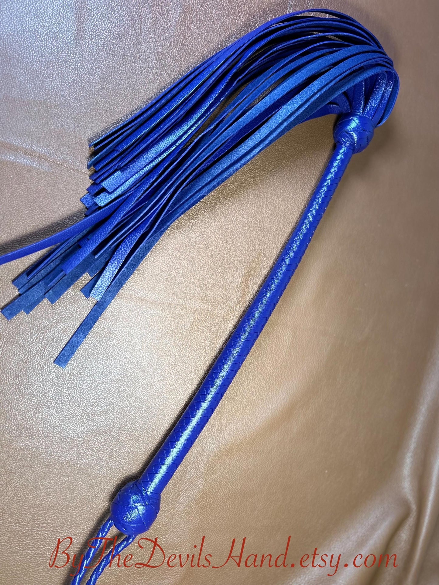 The Opus Flogger  Long Handle  Long Falls  Cyrus Purple  Lush Rich Color Leather  34 Inches