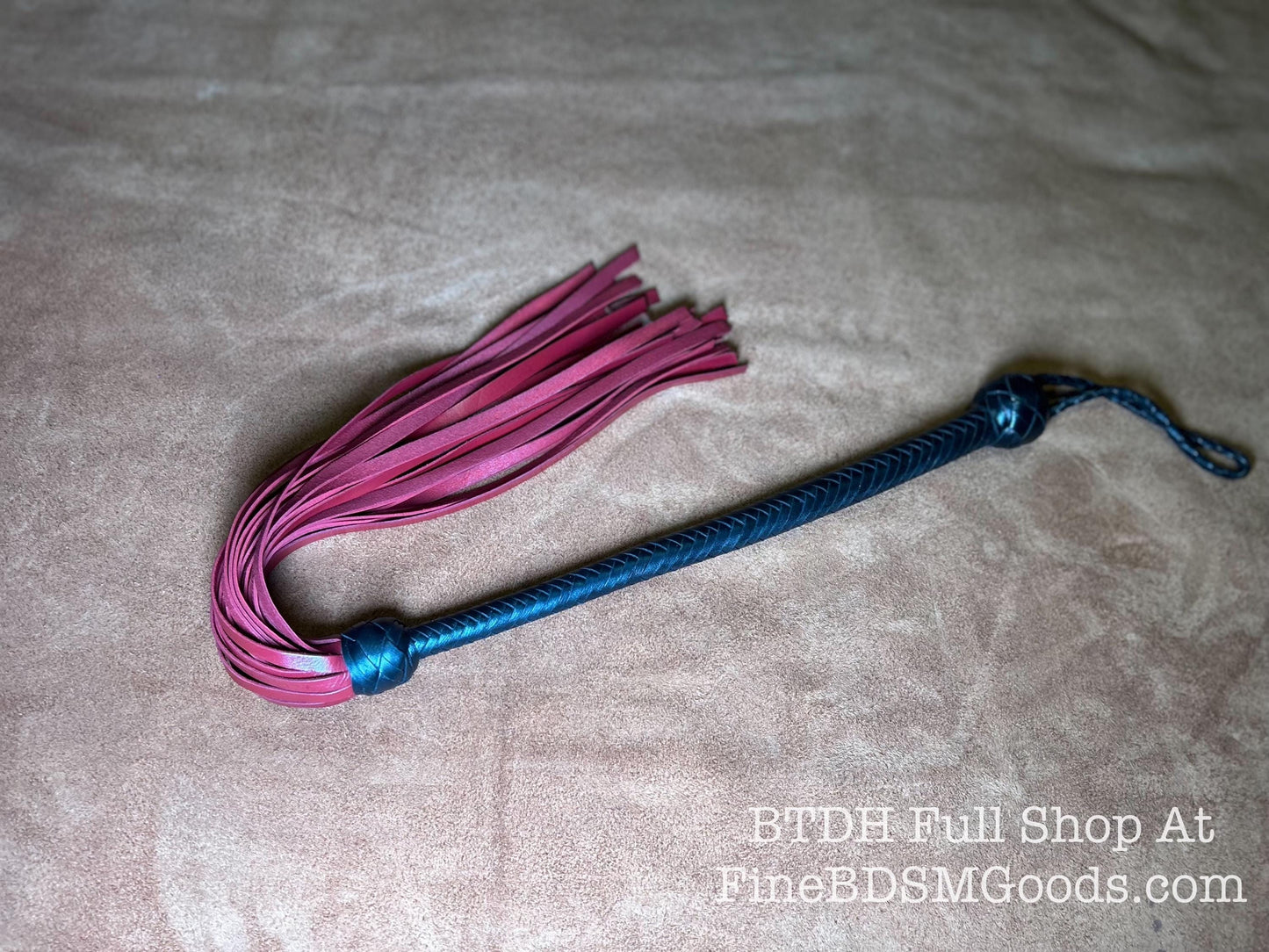 The Opus Flogger  Two Color Long Handle  Long Falls  Black Satin Aztec Red  Lush Rich Color Leather  34 Inches