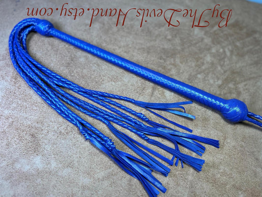 Cat Of Nine Tails  Long Handle  Cyrus Purple  Lush Rich Color Leather  39 Inches  Cat O Nine Tails