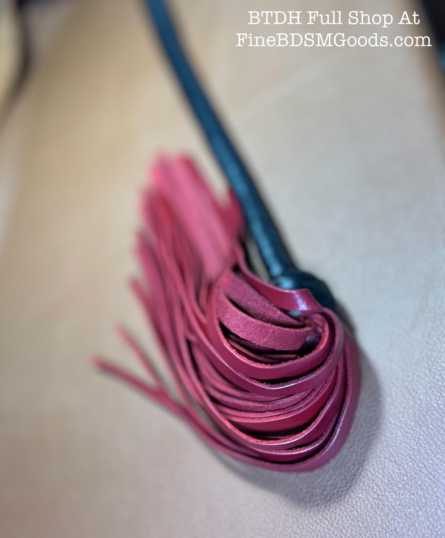 Lollipop Flogger - Two Color Long Handle Black Satin Aztec Red - Lush Rich Color Leather - 34 Inches