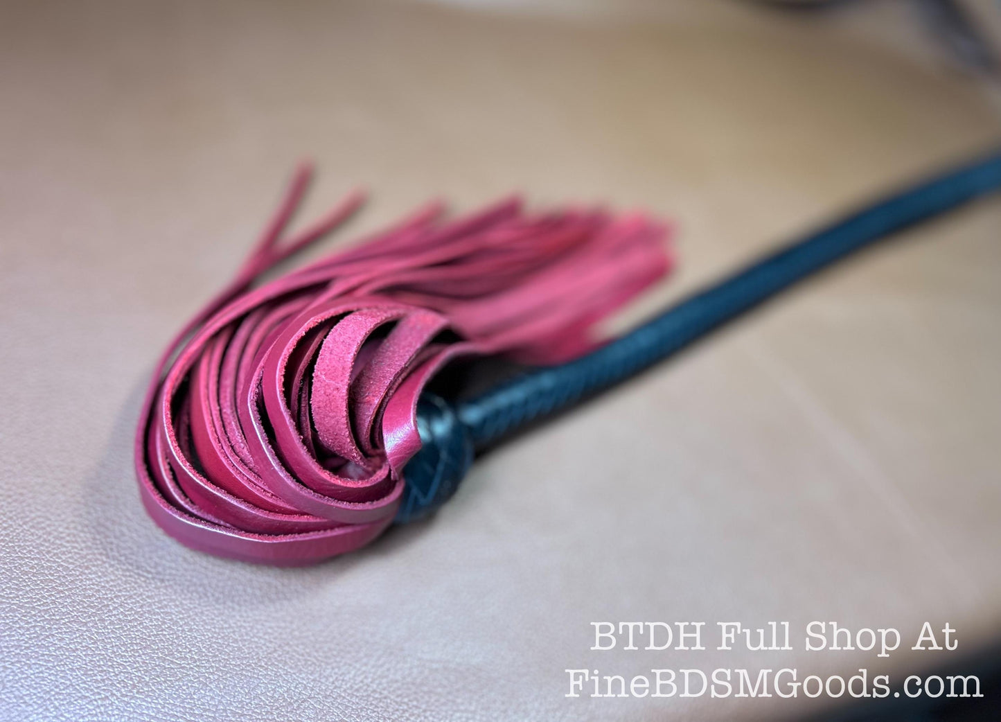 Lollipop Flogger - Two Color Long Handle Black Satin Aztec Red - Lush Rich Color Leather - 34 Inches