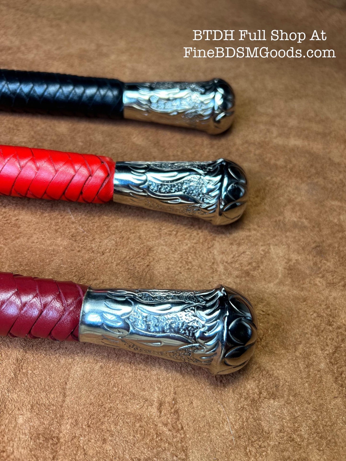 Volchatka Whip - Fire Red - A Braided Leather Cross Between A Whip And A Baton - Lush Rich Color Leather