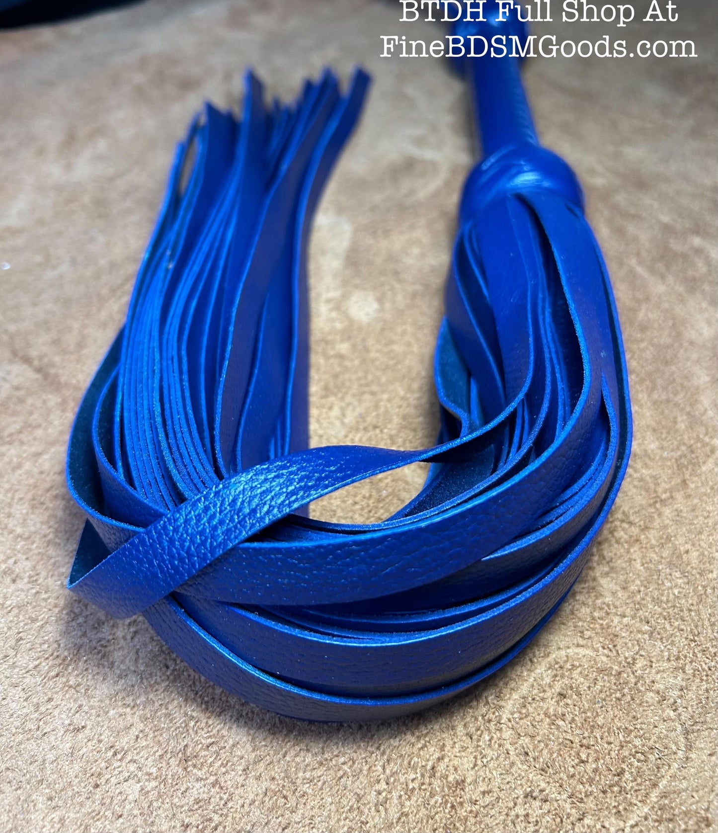 Classic Short Handle Flogger  Midnight Blue Lush Leather  Elegant Timeless Luxury  29 Inches