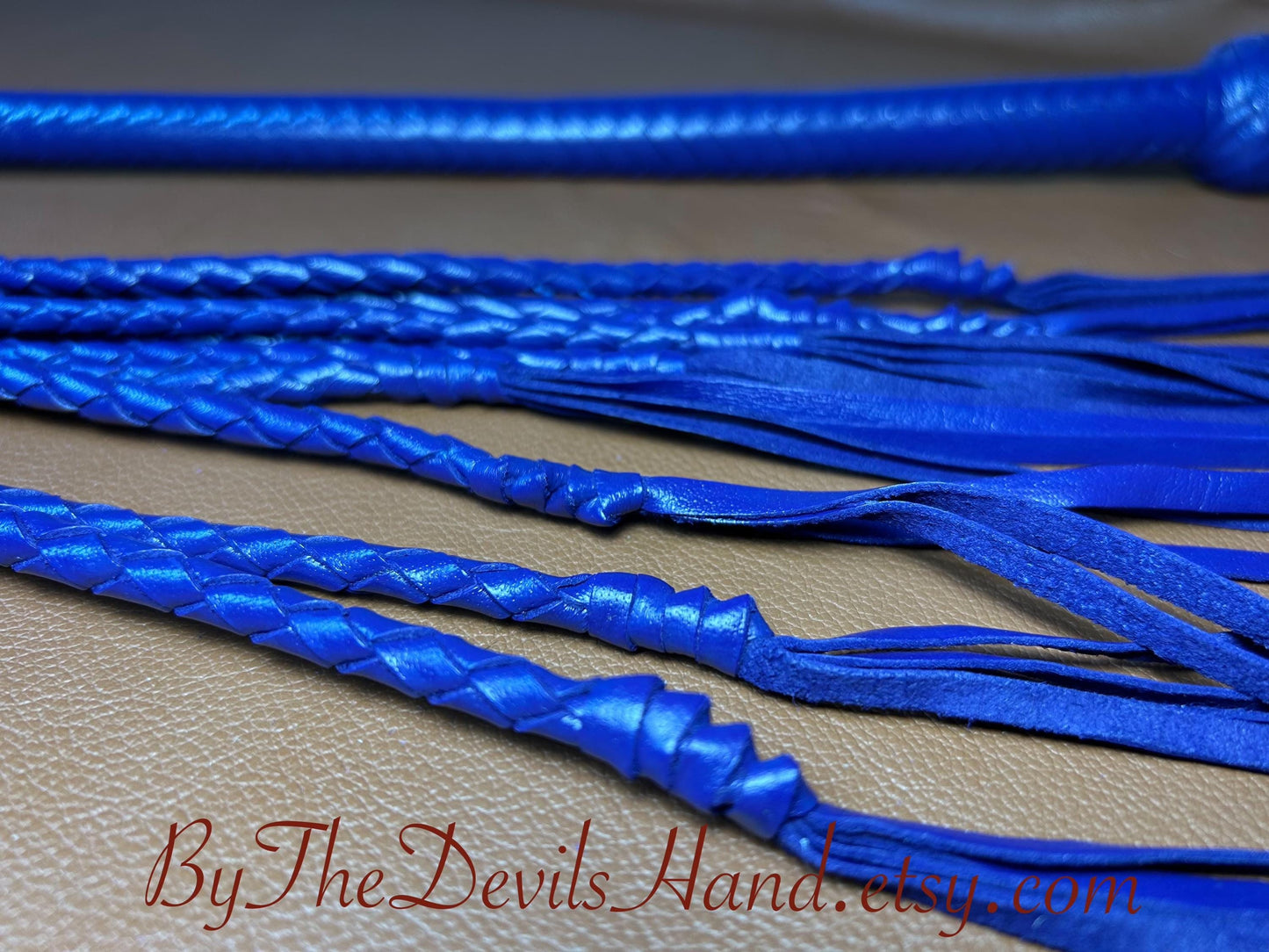 Cat Of Nine Tails  Long Handle  Cyrus Purple  Lush Rich Color Leather  39 Inches  Cat O Nine Tails