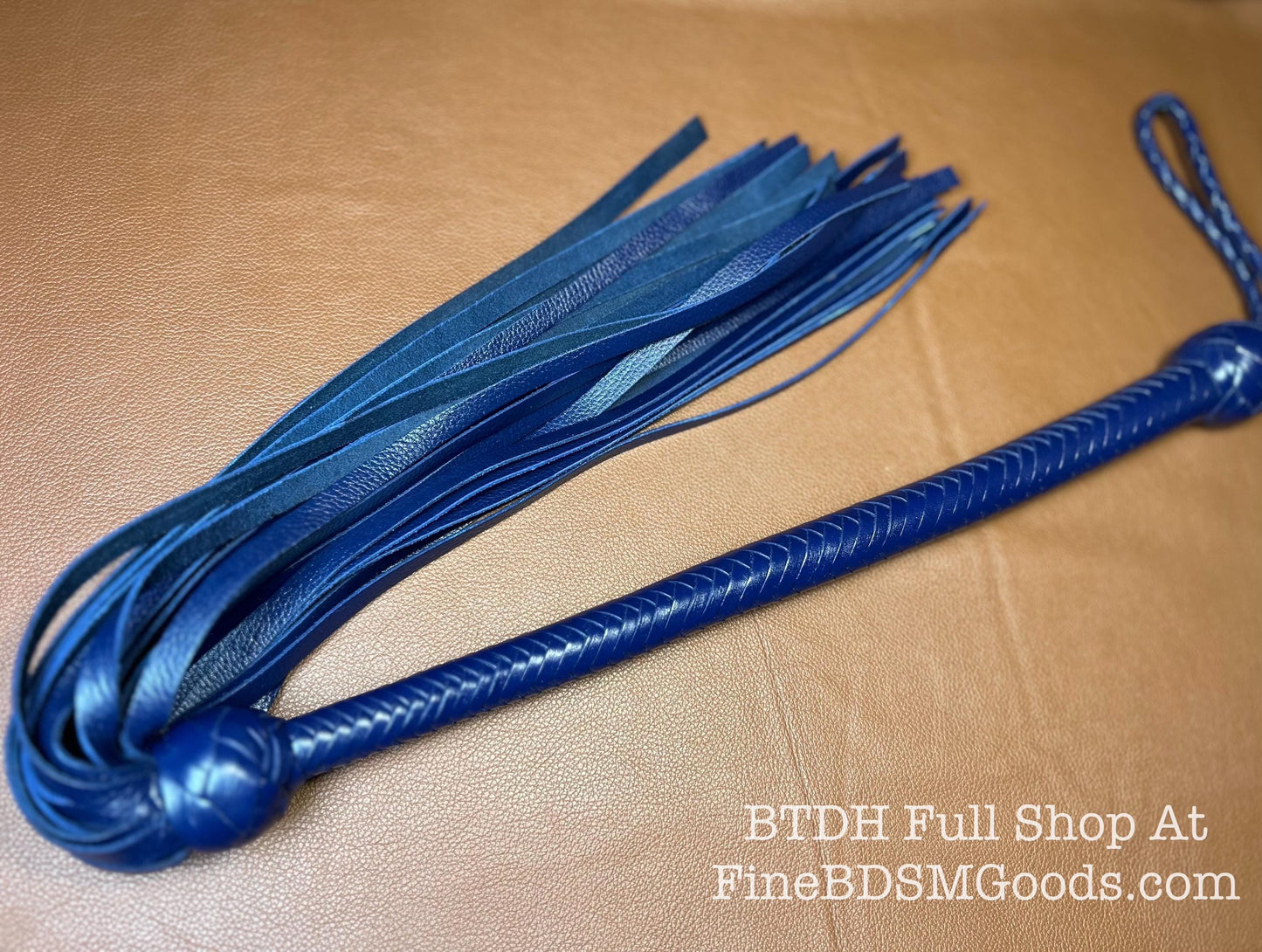 The Opus Flogger  Long Handle  Long Falls  Midnight Blue  Lush Rich Color Leather  34 Inches