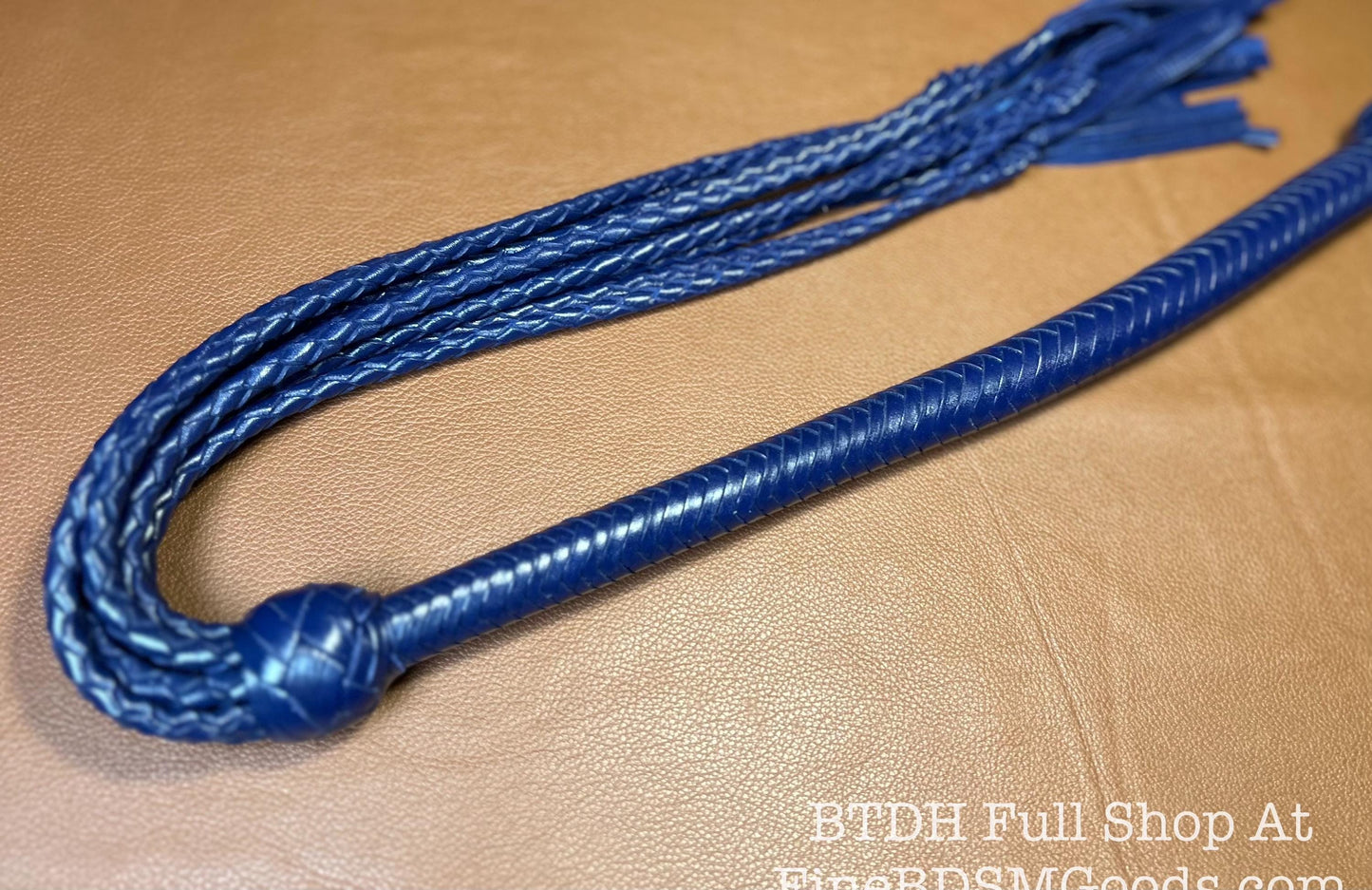 Cat Of Nine Tails  Long Handle  Midnight Blue  Lush Rich Color Leather  39 Inches  Cat O Nine Tails