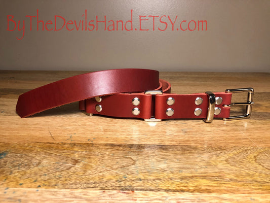 Hobble Belt Made of Horween Cavalier Leather - Bondage Belt - Available In London Red, Plum Purple, Ink Pen Blue And Sunflower Gold