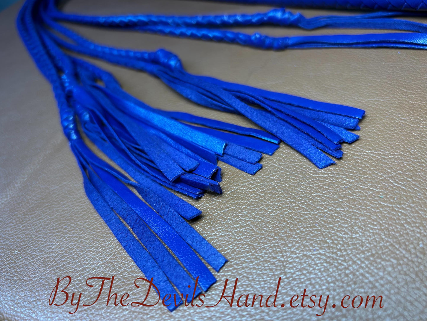 Cat Of Nine Tails  Long Handle  Cyrus Purple  Lush Rich Color Leather  39 Inches  Cat O Nine Tails