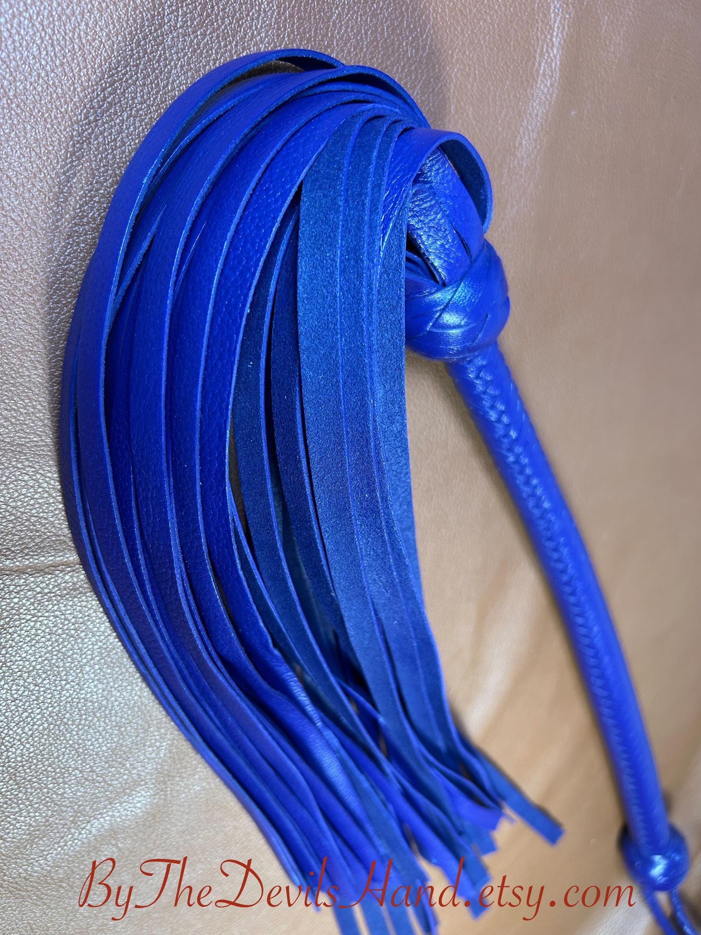 The Opus Flogger  Long Handle  Long Falls  Cyrus Purple  Lush Rich Color Leather  34 Inches