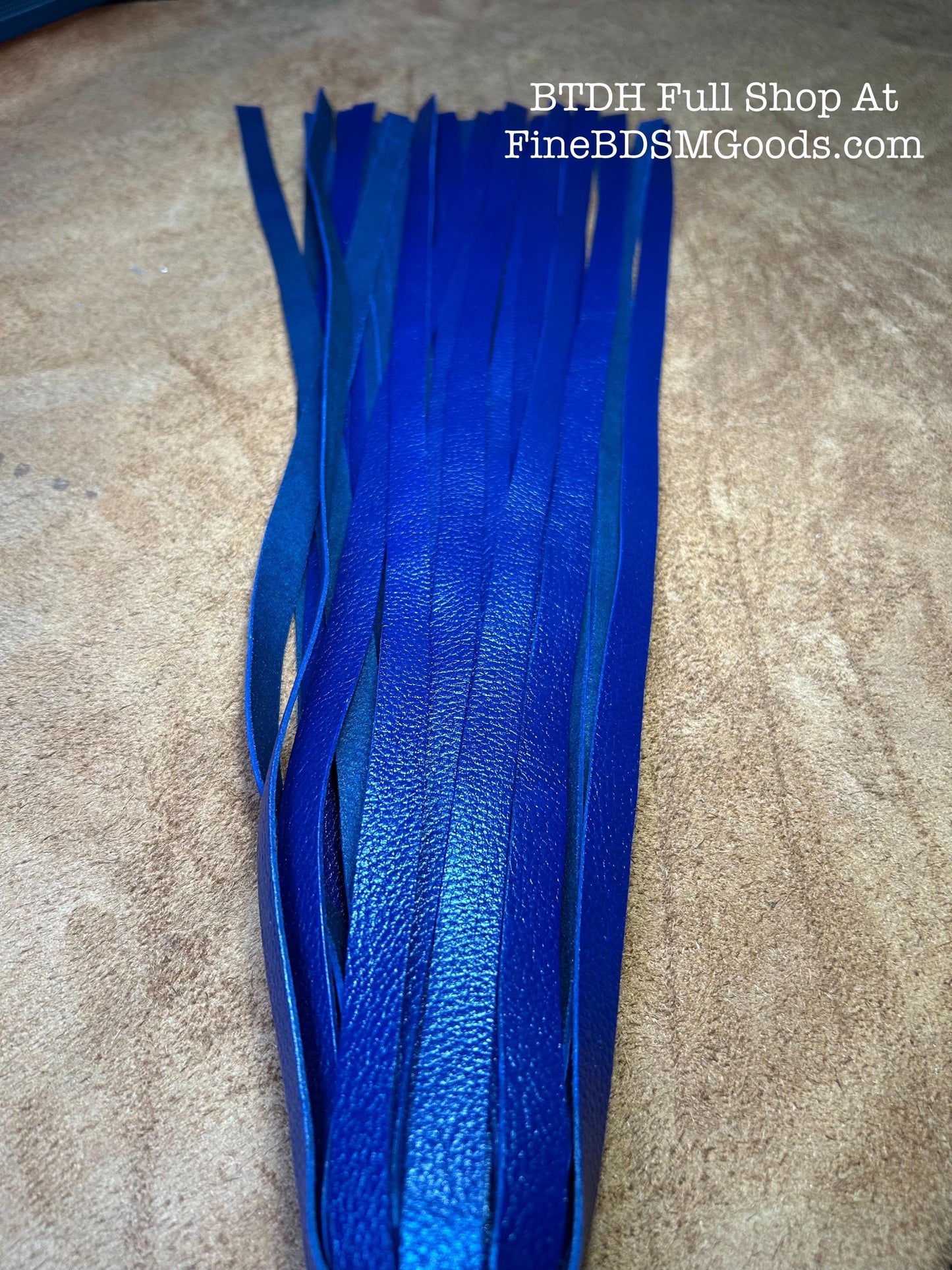 Classic Short Handle Flogger  Midnight Blue Lush Leather  Elegant Timeless Luxury  29 Inches