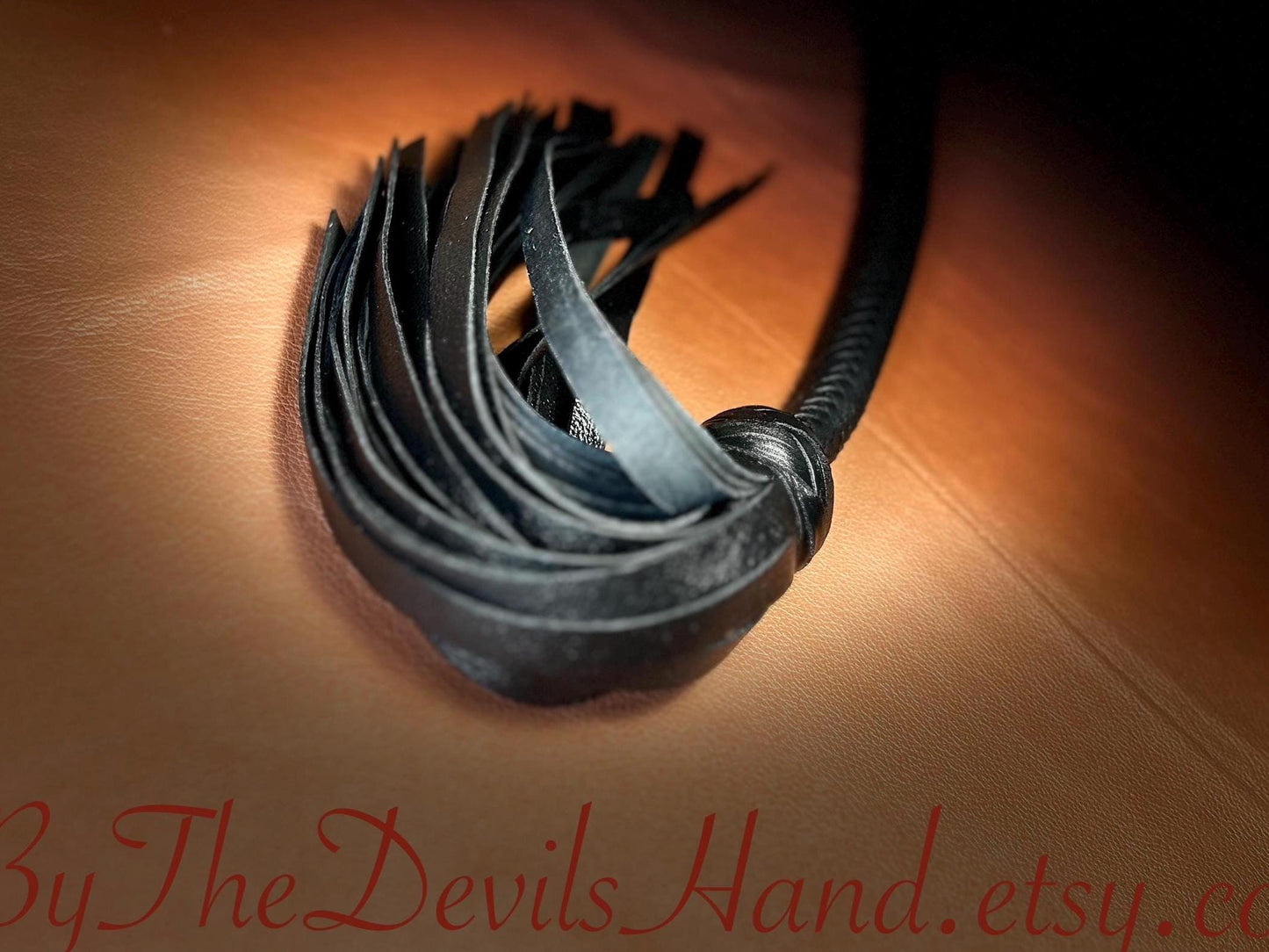 Lollipop Flogger - Long Handle Black Satin - Lush Rich Color Leather - 34 Inches