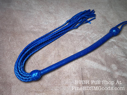 Cat Of Nine Tails  Long Handle  Midnight Blue  Lush Rich Color Leather  39 Inches  Cat O Nine Tails