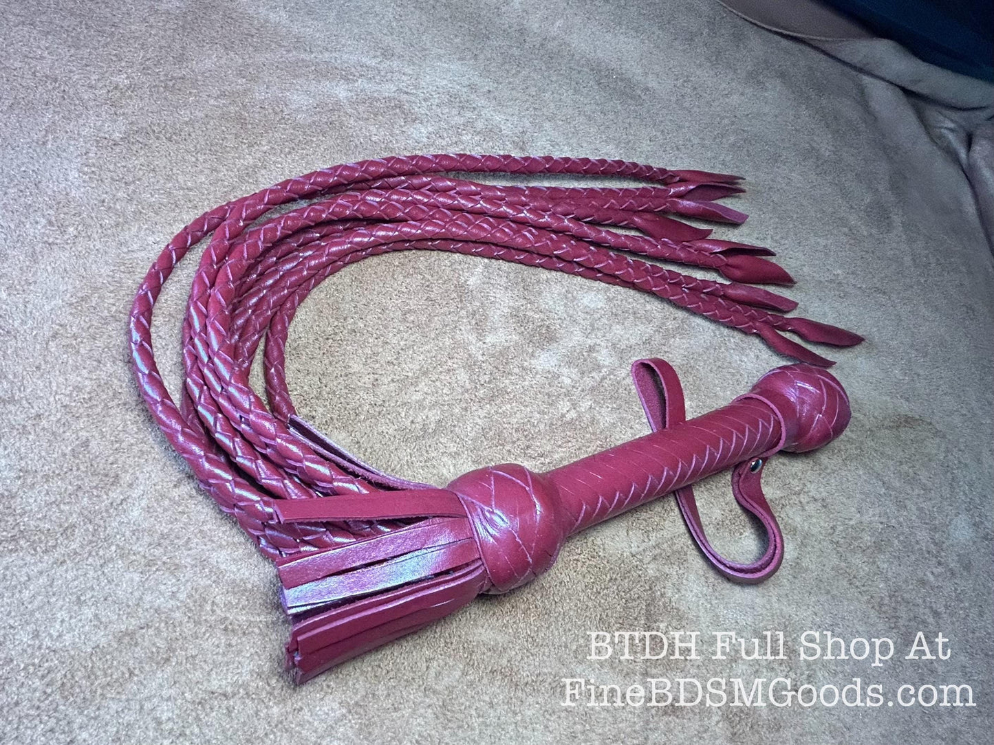 Cat Of Nine Tails  Short Handle  Aztec Red  Lush Rich Color Leather  30 Inches  Cat O Nine Tails