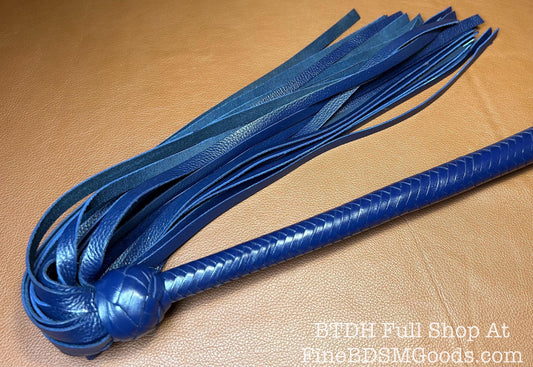 The Opus Flogger  Long Handle  Long Falls  Midnight Blue  Lush Rich Color Leather  34 Inches