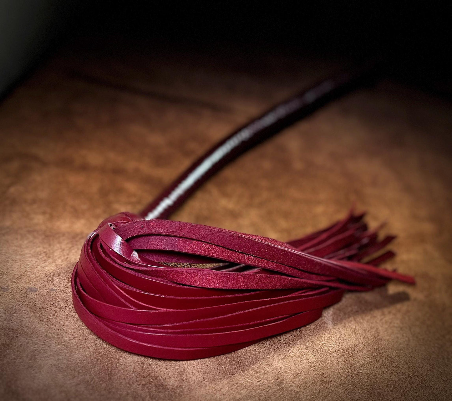 Lollipop Flogger - Long Handle Aztec Red - Lush Rich Color Leather - 34 Inches