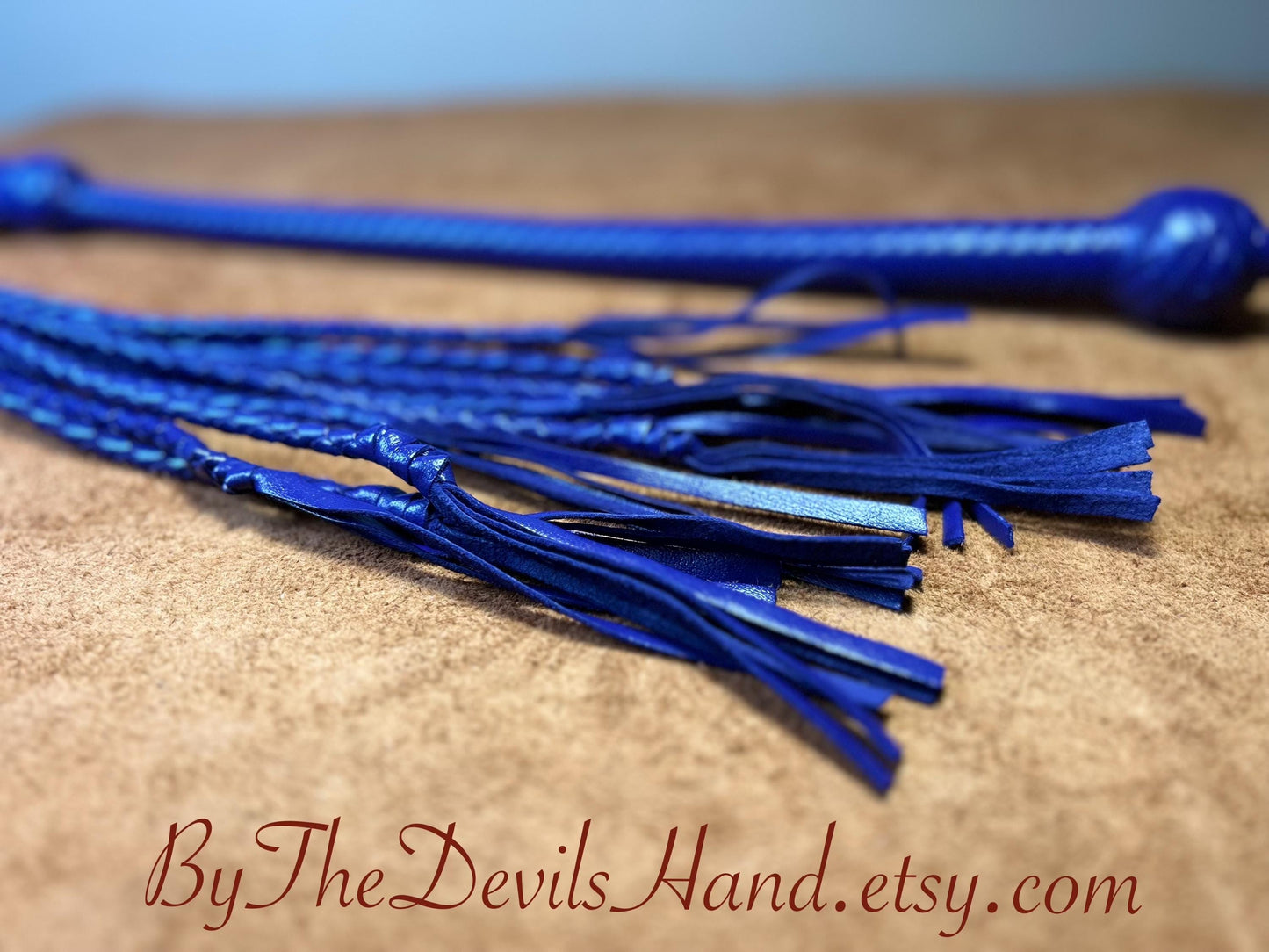 Cat Of Nine Tails  Long Handle  Cyrus Purple  Lush Rich Color Leather  39 Inches  Cat O Nine Tails