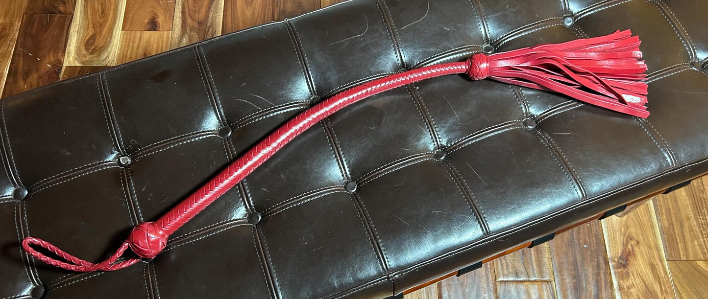 Lollipop Flogger - Long Handle Aztec Red - Lush Rich Color Leather - 34 Inches