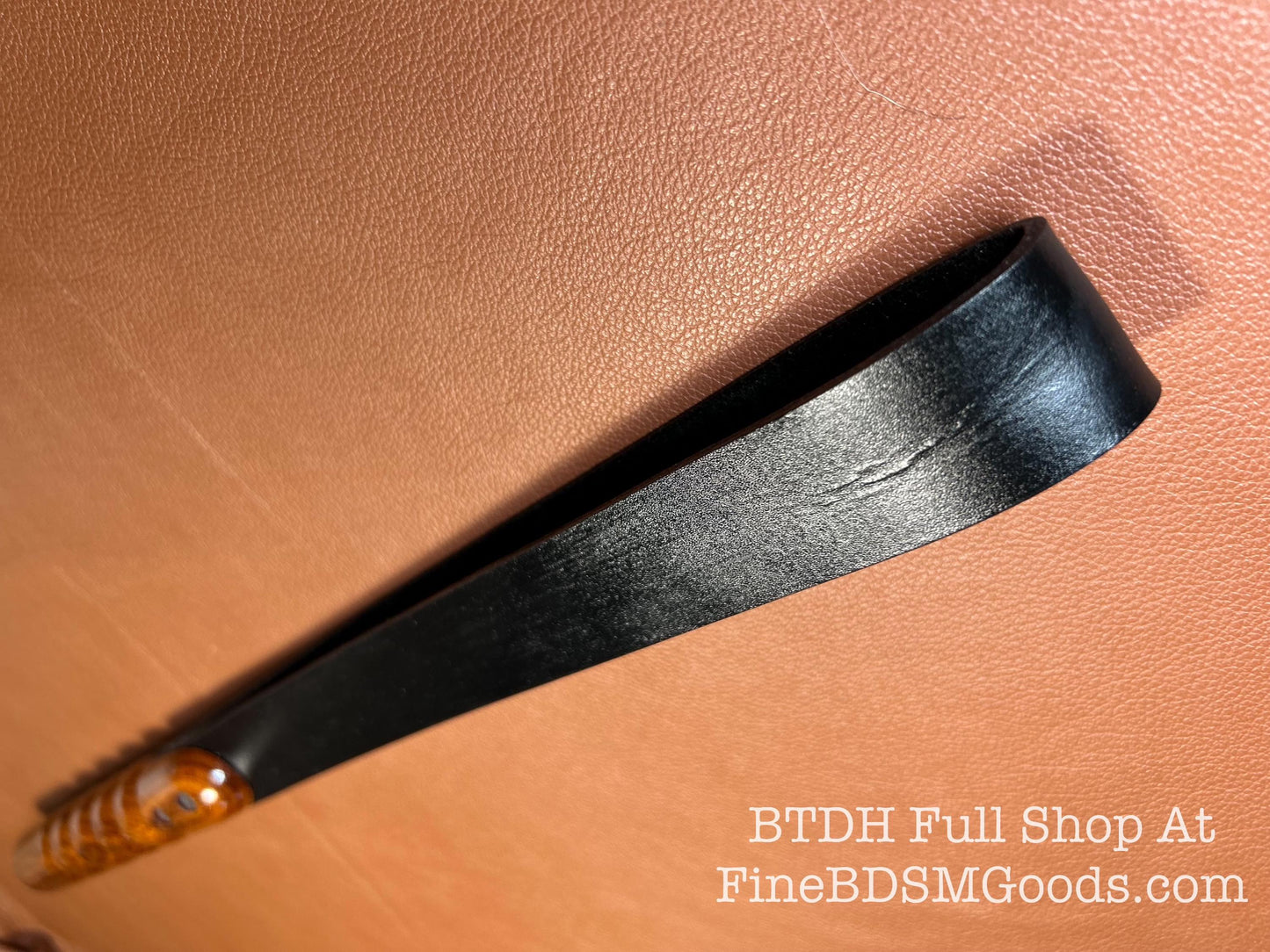 Disciplinarian Spanking Belt With Turned Wood Handle 20 Inches