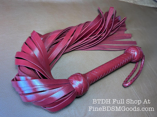 Classic Short Handle Flogger  Aztec Red Lush Leather  Elegant Timeless Luxury  29 Inches