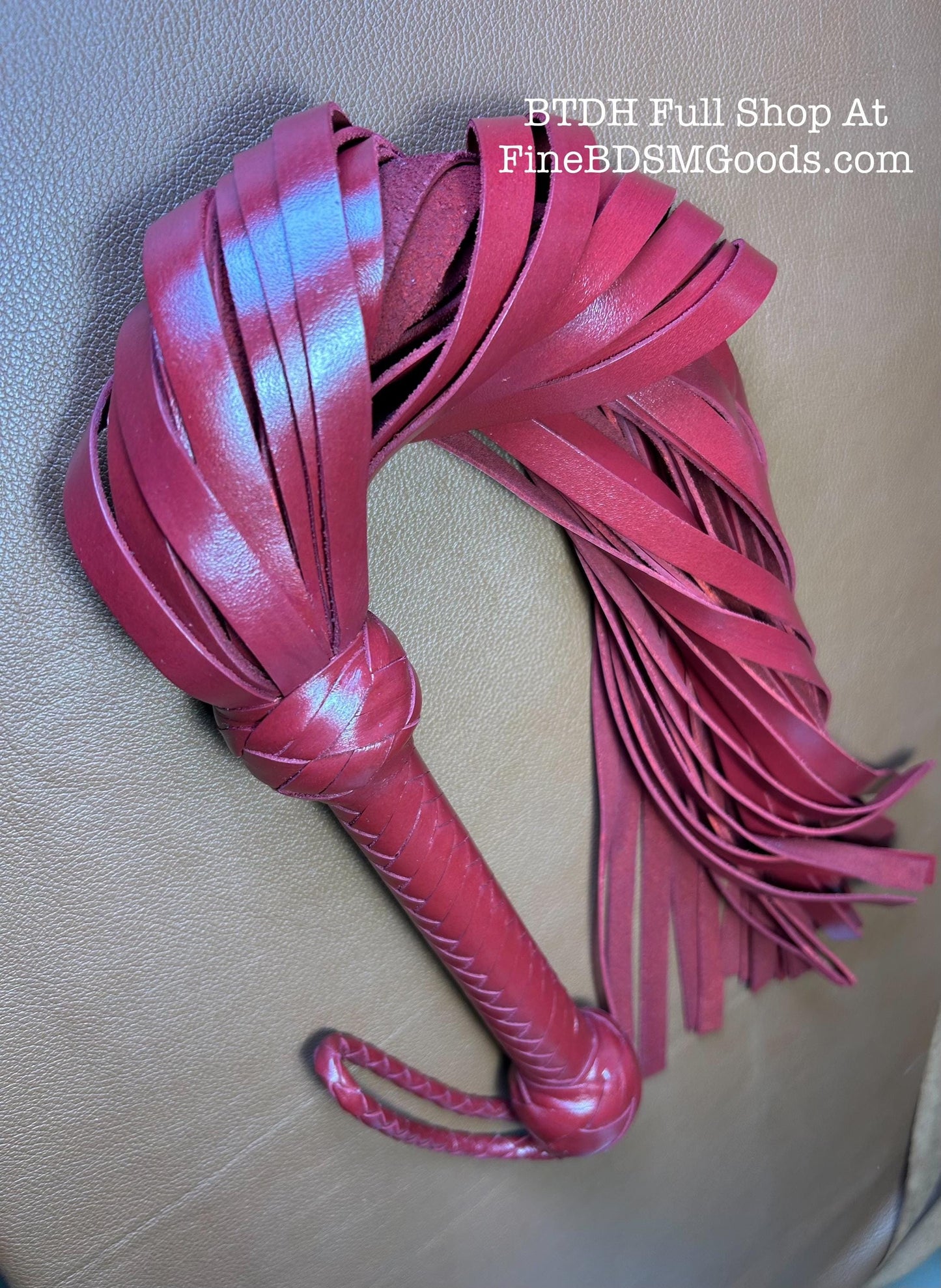 Classic Short Handle Flogger  Aztec Red Lush Leather  Elegant Timeless Luxury  29 Inches