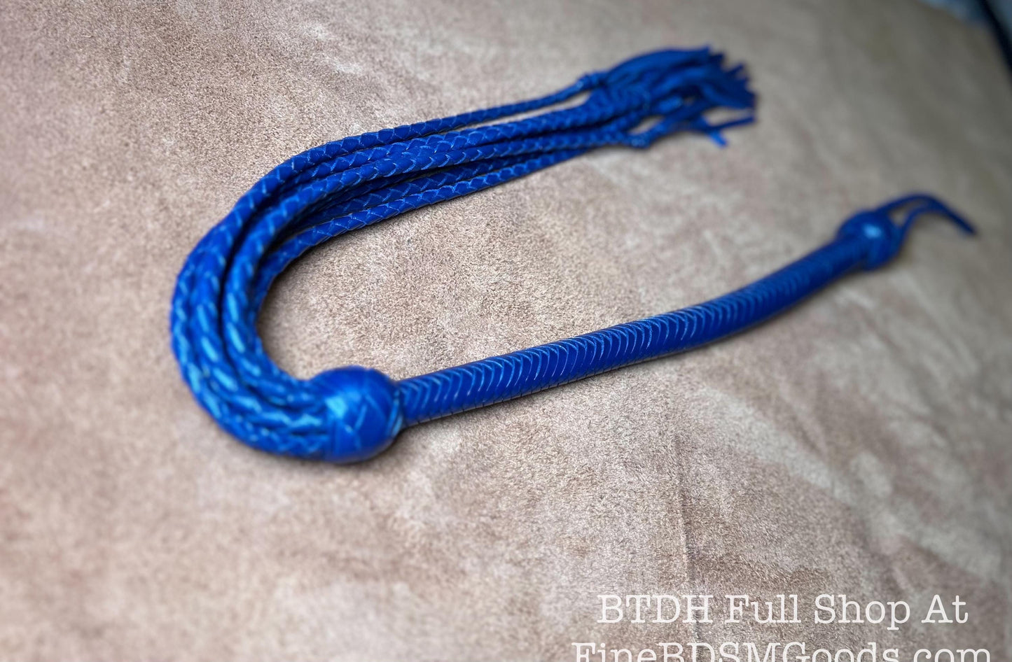 Cat Of Nine Tails  Long Handle  Midnight Blue  Lush Rich Color Leather  39 Inches  Cat O Nine Tails