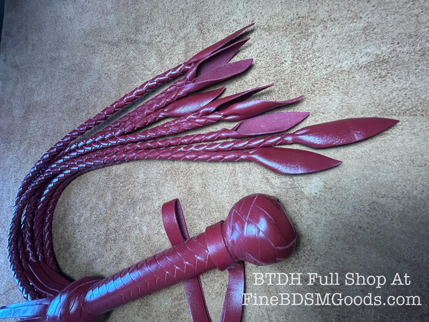 Cat Of Nine Tails  Short Handle  Aztec Red  Lush Rich Color Leather  30 Inches  Cat O Nine Tails