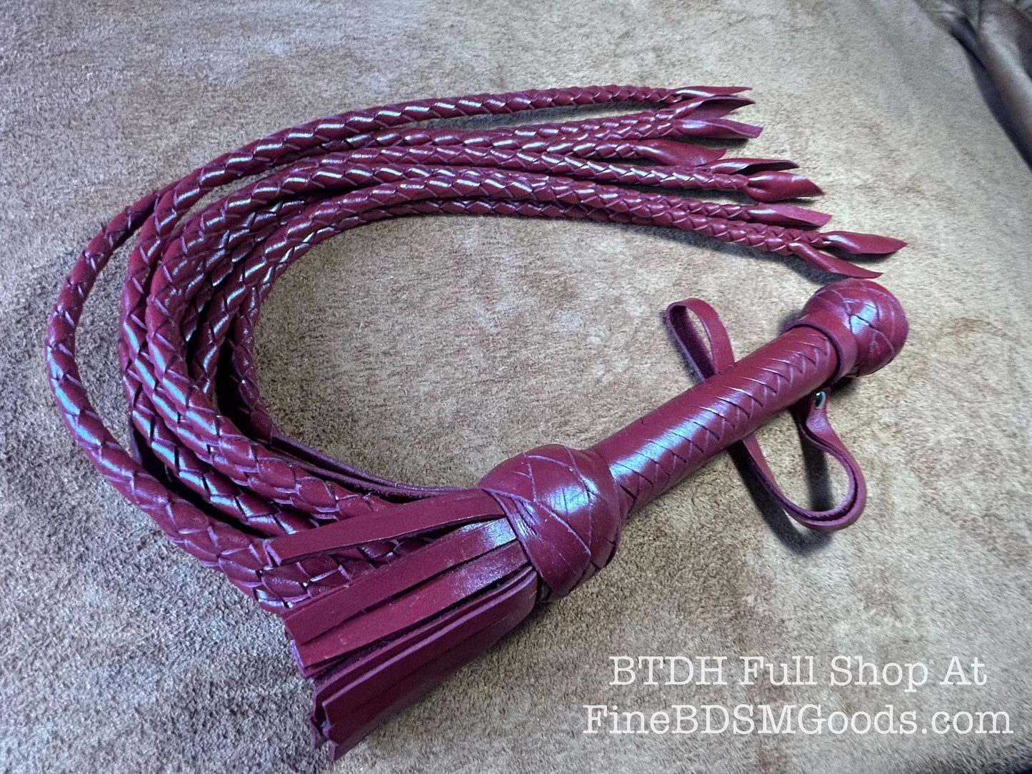 Cat Of Nine Tails  Short Handle  Aztec Red  Lush Rich Color Leather  30 Inches  Cat O Nine Tails
