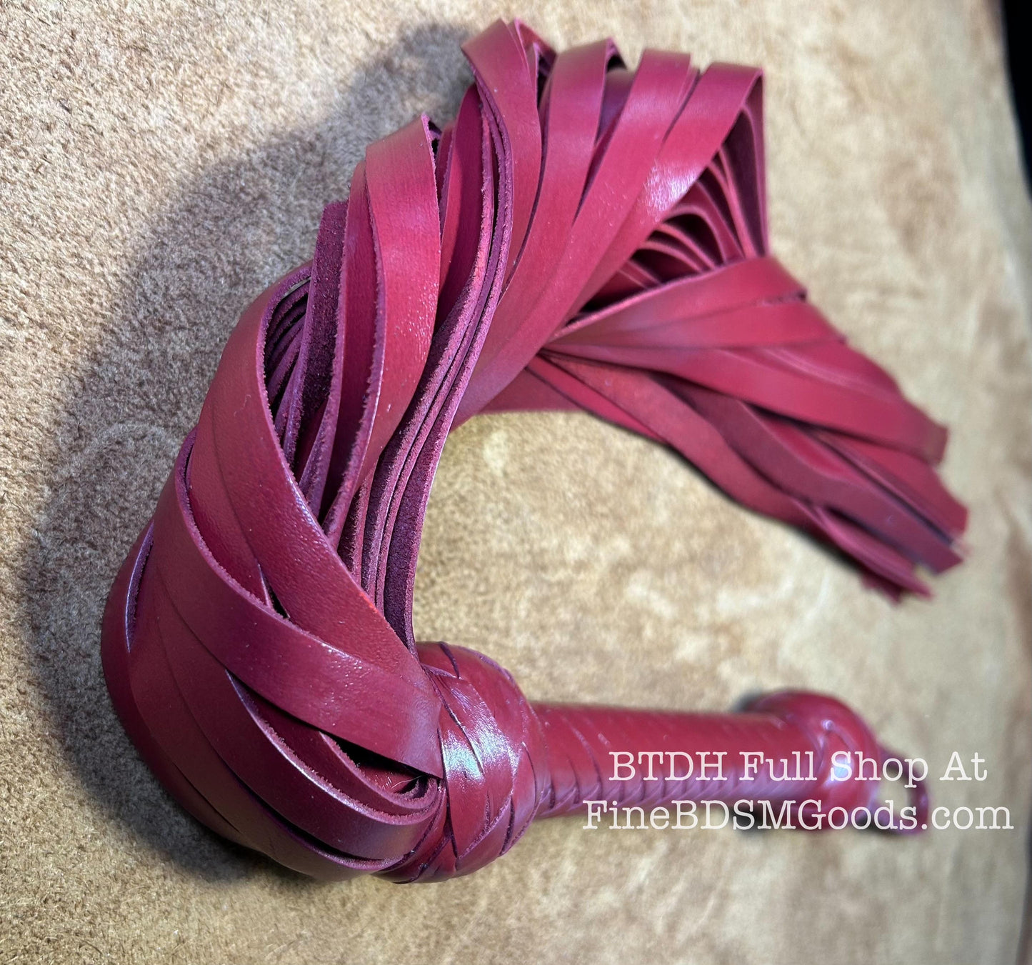 Classic Short Handle Flogger  Aztec Red Lush Leather  Elegant Timeless Luxury  29 Inches