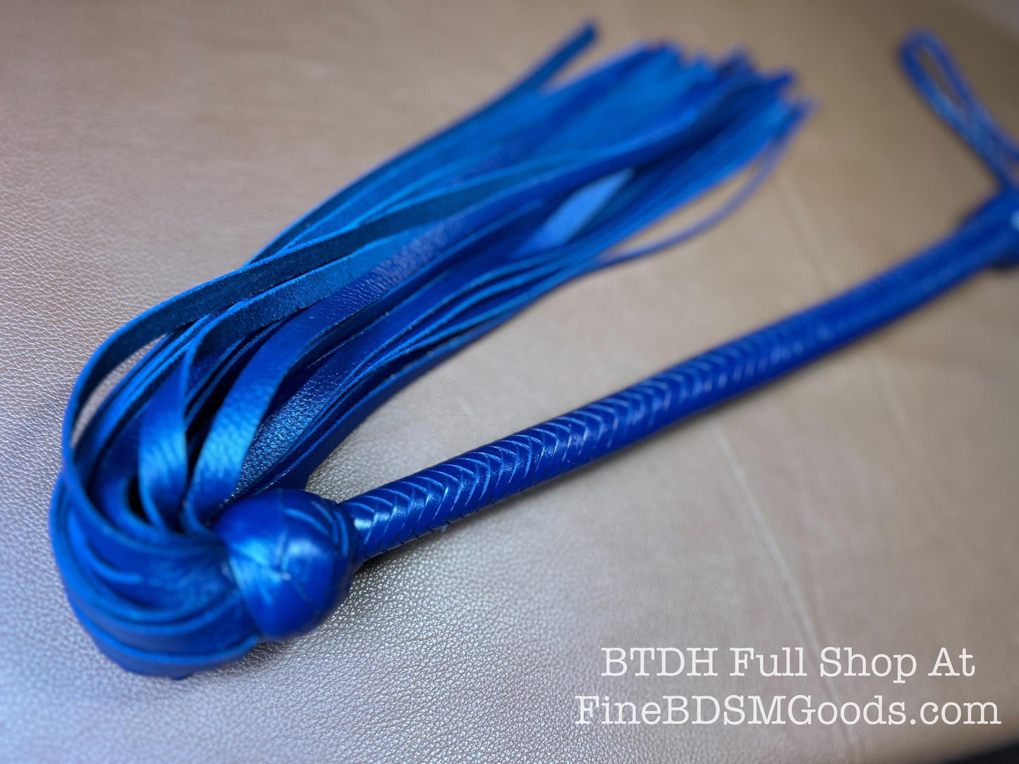 The Opus Flogger  Long Handle  Long Falls  Midnight Blue  Lush Rich Color Leather  34 Inches